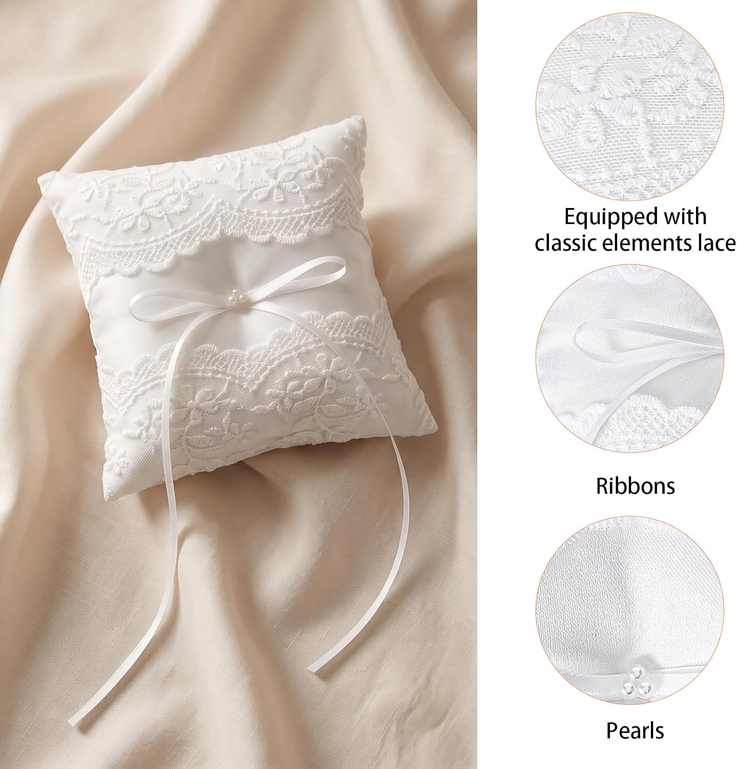 White Lace Ring Bearer Pillow, Wedding Ring Pillow for Rings Bearer