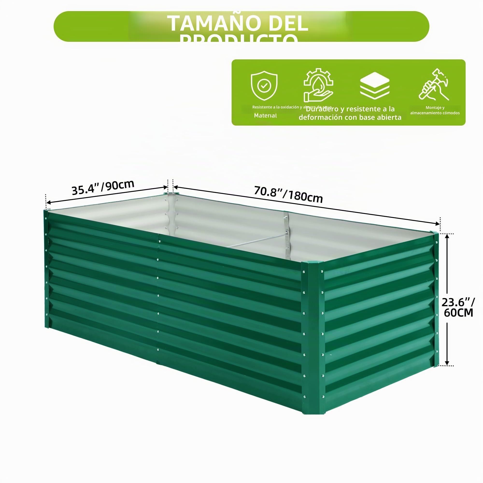 DWVO Bancal de Metal 180 x 90 x 60 cm con Guantes, bancal Alto de Acero Inoxidable y Resistente a la Intemperie, Estable galvanizado con Goma de Seguridad para Verduras, Flores, Frutas, Verde