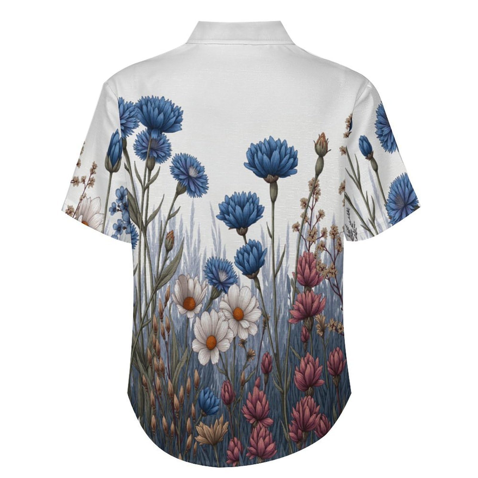 Camicia Casual da Uomo, Piante Fiori Selvatici Stampa Maglietta Estiva a Maniche Corte Stile Fiori Arte Casual Button Down Hawaiani Camicie Risvolto Spiaggia Top