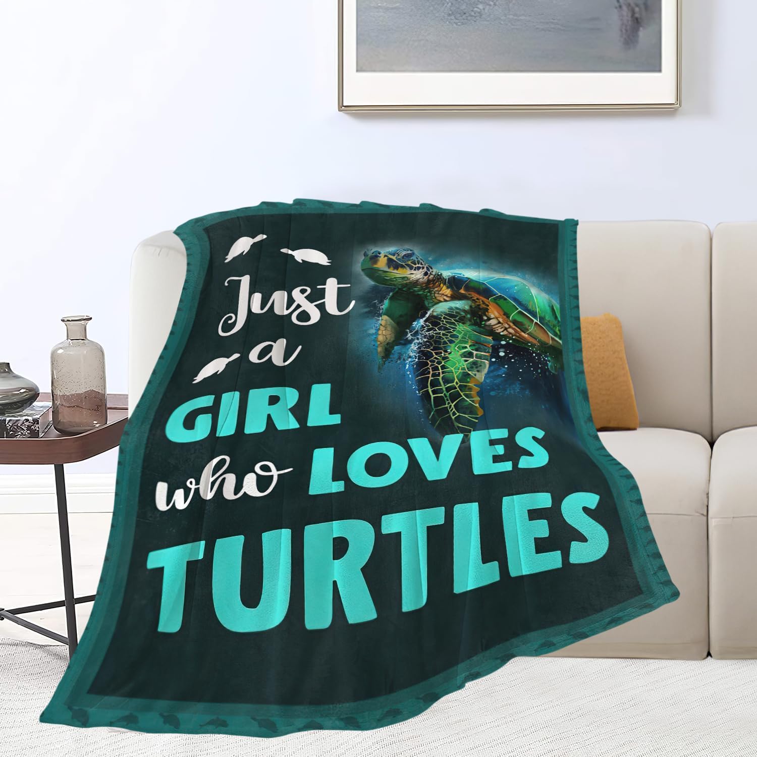 SweetFox Just A Girl Who Loves Turtles Blanket Cute Sea Turtle Decor Throw Blanket Gifts for Girls Boys Super Warm Soft Plush Fleece Flannel Winter Bedding Blankets for Kids Adults Women Men 50"X40" - Image 7