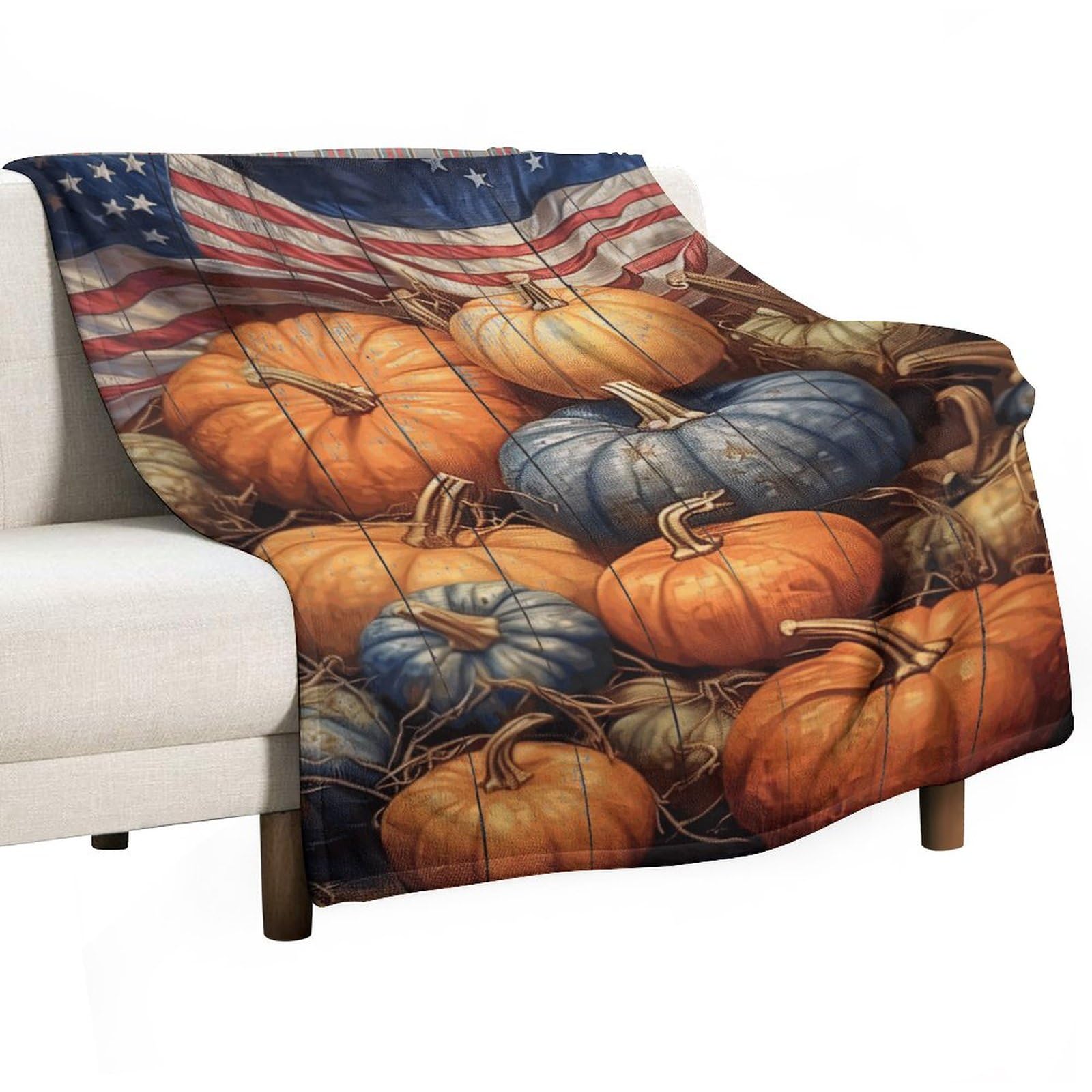 Couverture automne douce à fleurs et citrouilles plaid de lit cocooning canapé