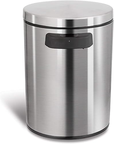 Miniatura 5 de NINESTARS DZT-5-1S Bote de basura automático con sensor de movimiento infrarrojo sin contacto, 1.2 galones 5 L, base de acero inoxidable (redondo,