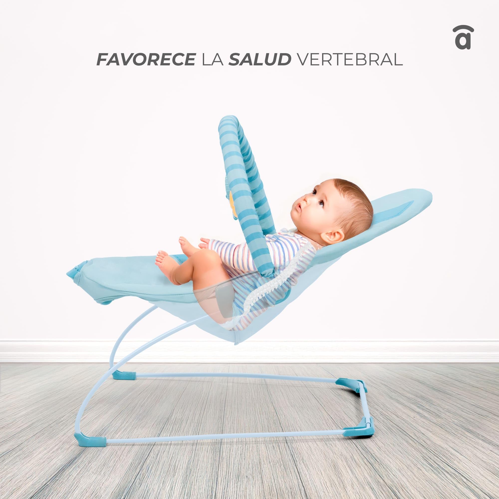 Asalvo MUMMY Hamaquita Musical desde el nacimiento, Balancín para bebés, Plegado Compacto, Reclinable con una sola mano, Movimiento natural, Arco con juguetes, Fácil de limpiar, Coco Celeste