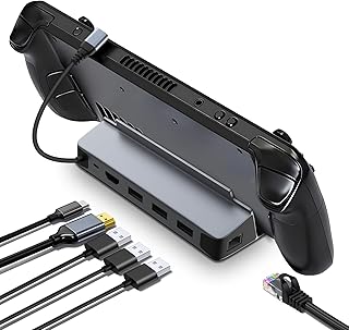 Docking Station for Steam Deck, 6 in 1 Topbuy Steam Deck Dock with HDMI 4K @ 60Hz, 3 USB-A 3.0,Gigabit Ethernet, 100W PD Quick Charge, Valve Steam Deck Stand and Accessories for Phone, Tablet, Laptop