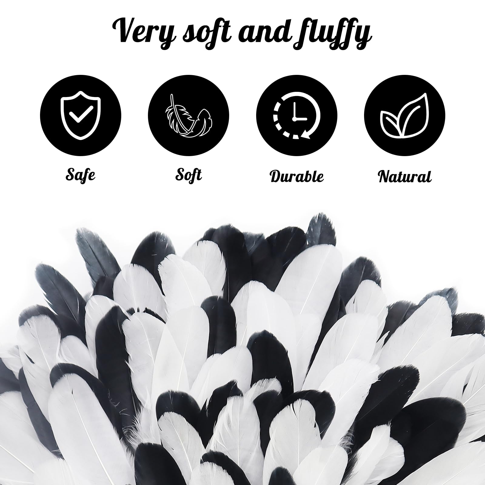 Lot de 200 Plumes Artisanales 10 à 17 cm Plume Decoration Plumes Loisirs Creatifs Plume d'oie Naturelle Plumese Noires et Blanche pour Attrape Rêves Mariages Bricolage Costumes