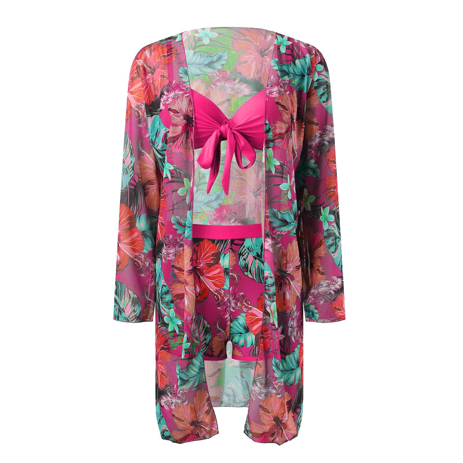 2024 Sexy 3 Piezas Bikini Set Cover Up Traje de Baño Bikini de Cintura Alta para Mujeres Manga Larga Push Up Playa Traje de Baño
