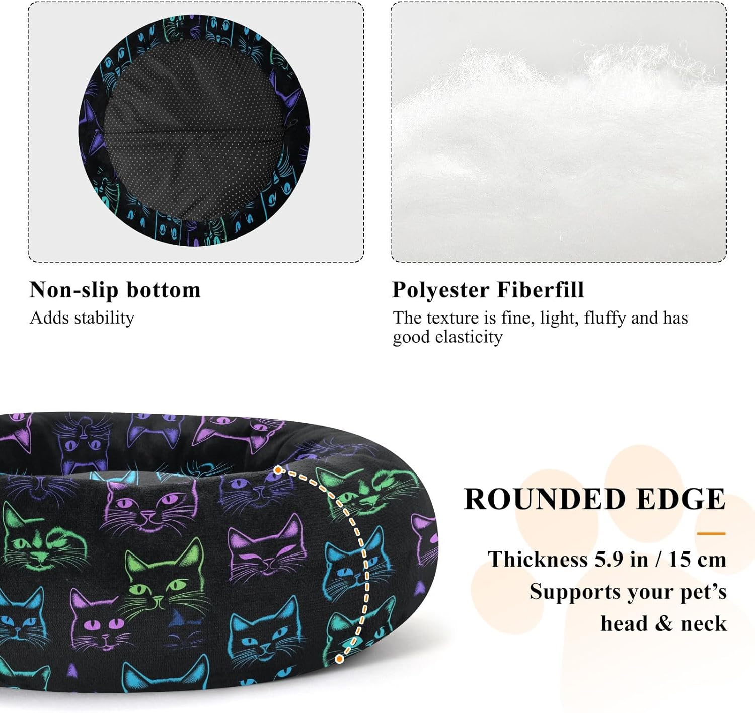 Pet Dog Bed Donut Cuddler Fluffy Cat Pillow Bed for Small Size Pets Supplies M Cute Cat Silhouettes