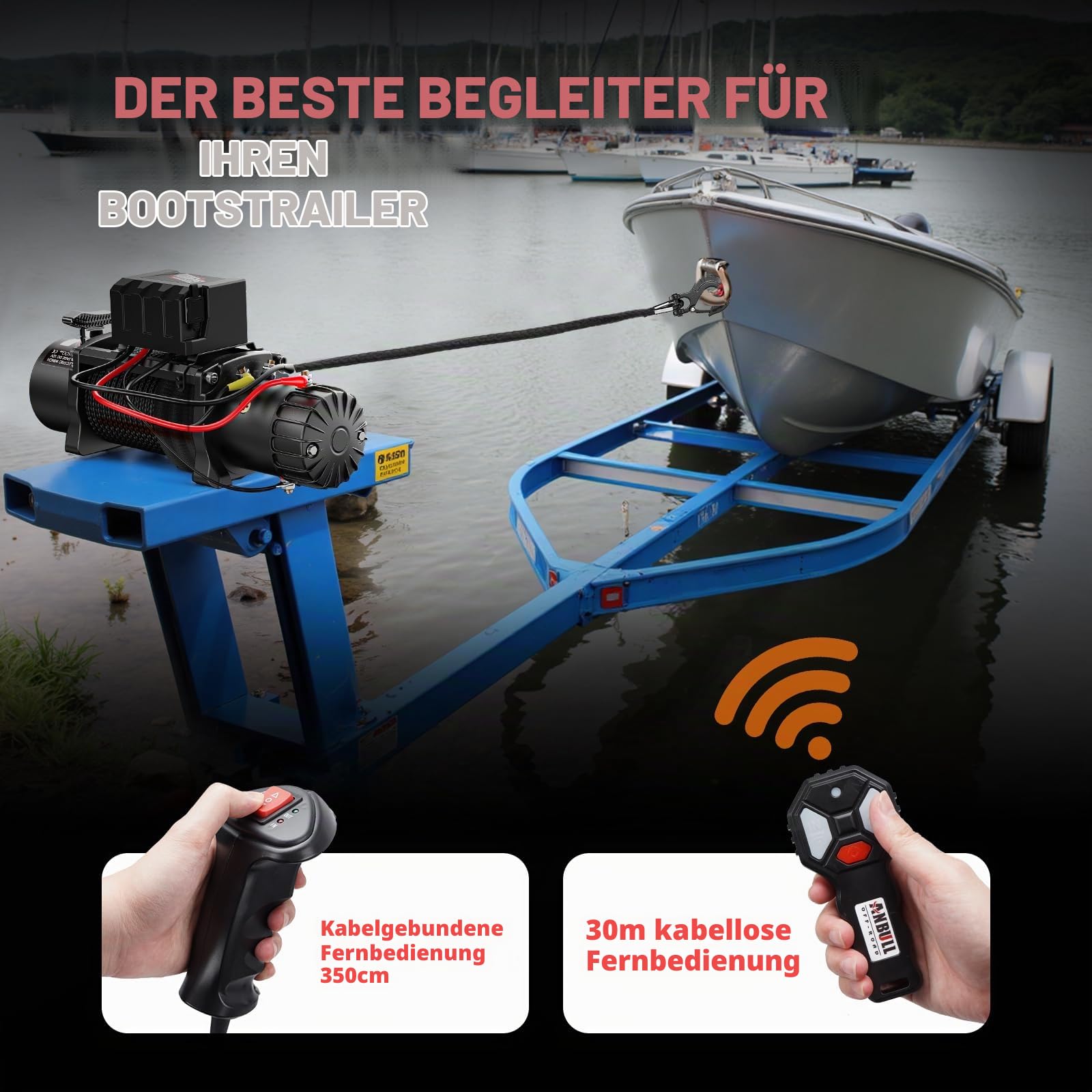 Anbull Elektrische Seilwinde 12V 6,6 PS 13500 LBS/6T Synthetikseil 26m IP67 | 2x Funkfernbedienung 1x Kabelfernbedienung, Motorwinde, Kompatibel mit Quad, SUV, LKW, Bootstrailer, SUV Pickup
