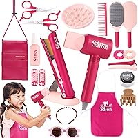 GAGAKU 22-Piece Pretend Hair Salon Toys for Girls 3+ | Beauty Stylist Kit with Realistic Hair Dryer, Apron, Curling Irons & Accessories