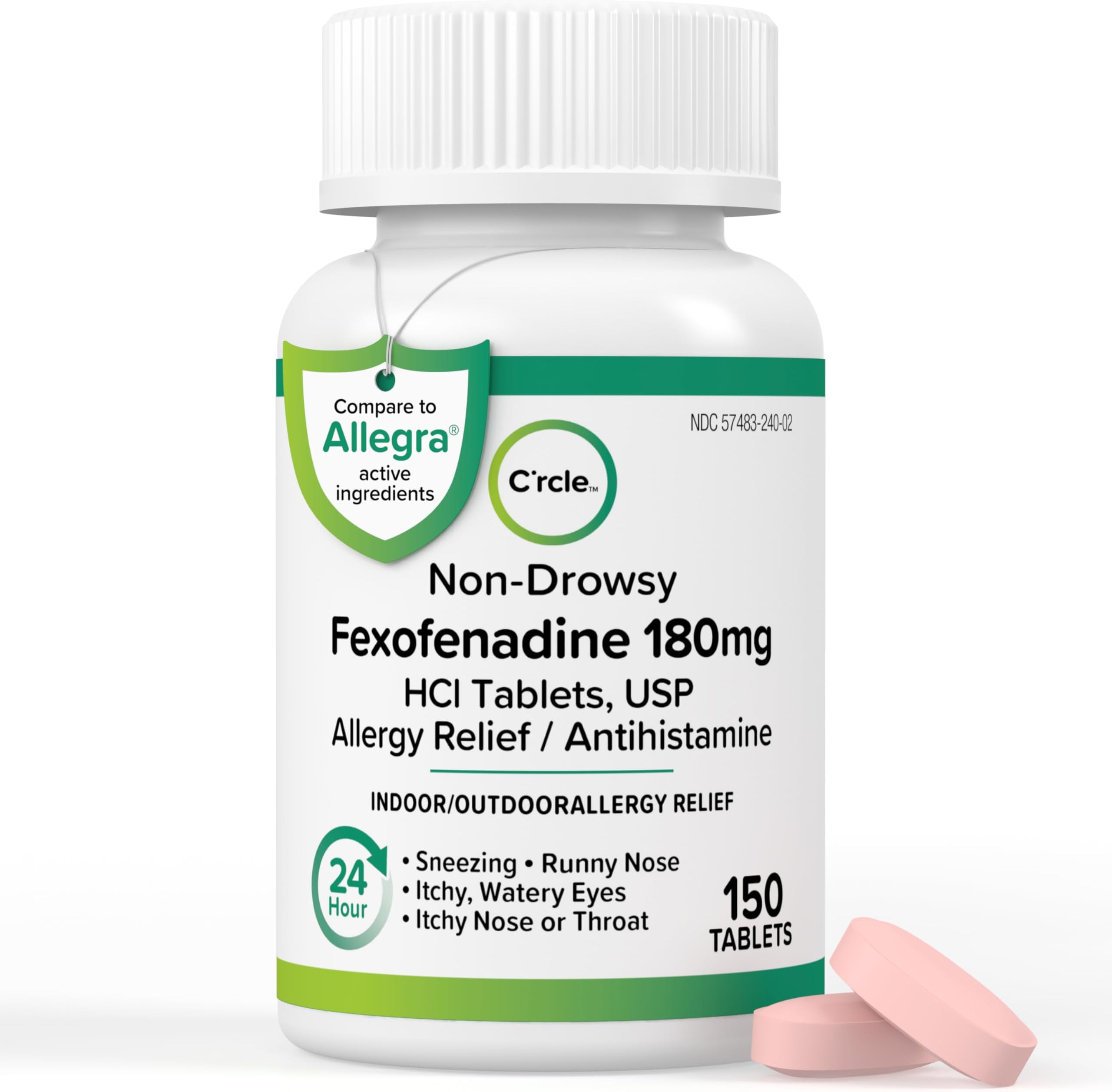 C'rcle Fexofenadine 180mg 24 Hour Allergy Relief Tablets - Non Drowsy