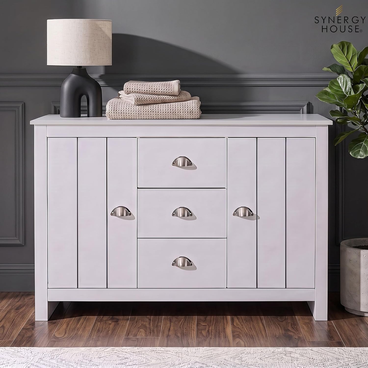 Galano Lexington 2 Door 3 Drawer Sideboard – Storage Cabinet for Living Room & Hallway – 119.0W x 39.8D x 76.4Hcm – White