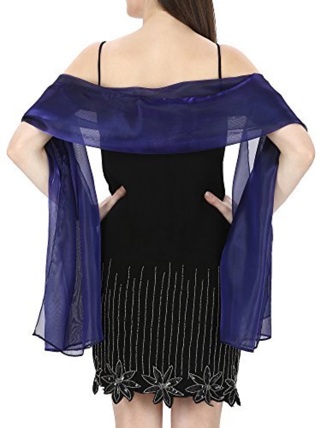 World of Shawls Silky Iridescent Wrap Stole Shawl For Weddings Bridal Bridesmaids Evening Wear Prom & Parties (Midnight Blue)