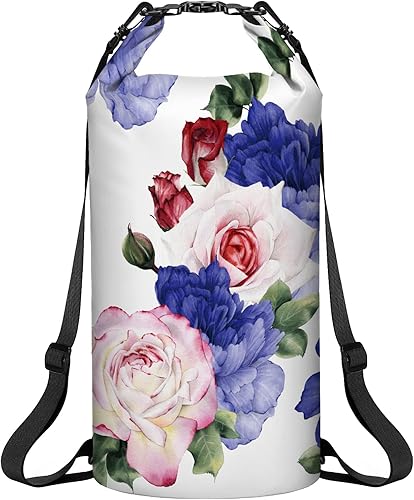 Goosehill Bolsa seca impermeable de 5L, 10L 20L, patrón floral con material de PVC Platón 500D duradero, bolsa impermeable flotante para kayak,