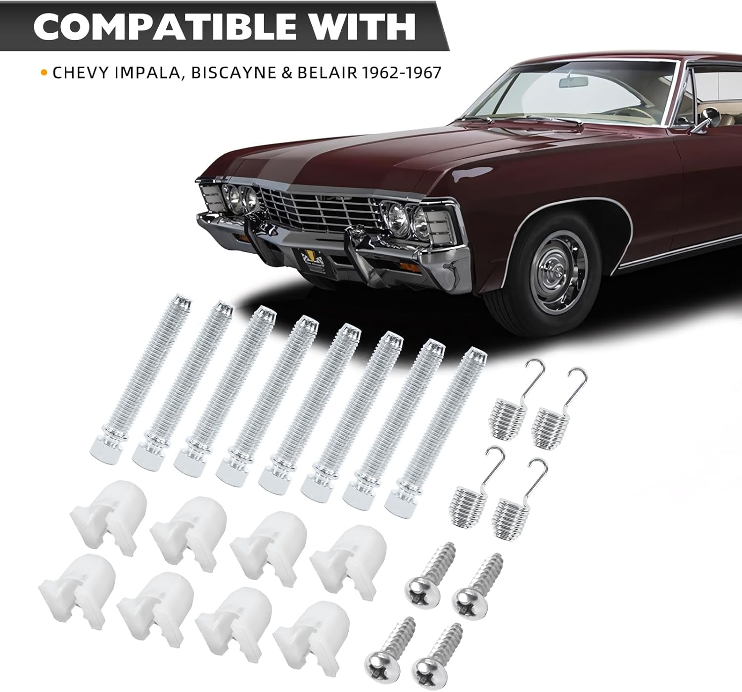 Headlight Adjusters Kit Compatible with Chevy Impala, Biscayne & Belair 1962-1967 8 PCS 1-1/2”Screws Springs Headlight Adjustment Tool
