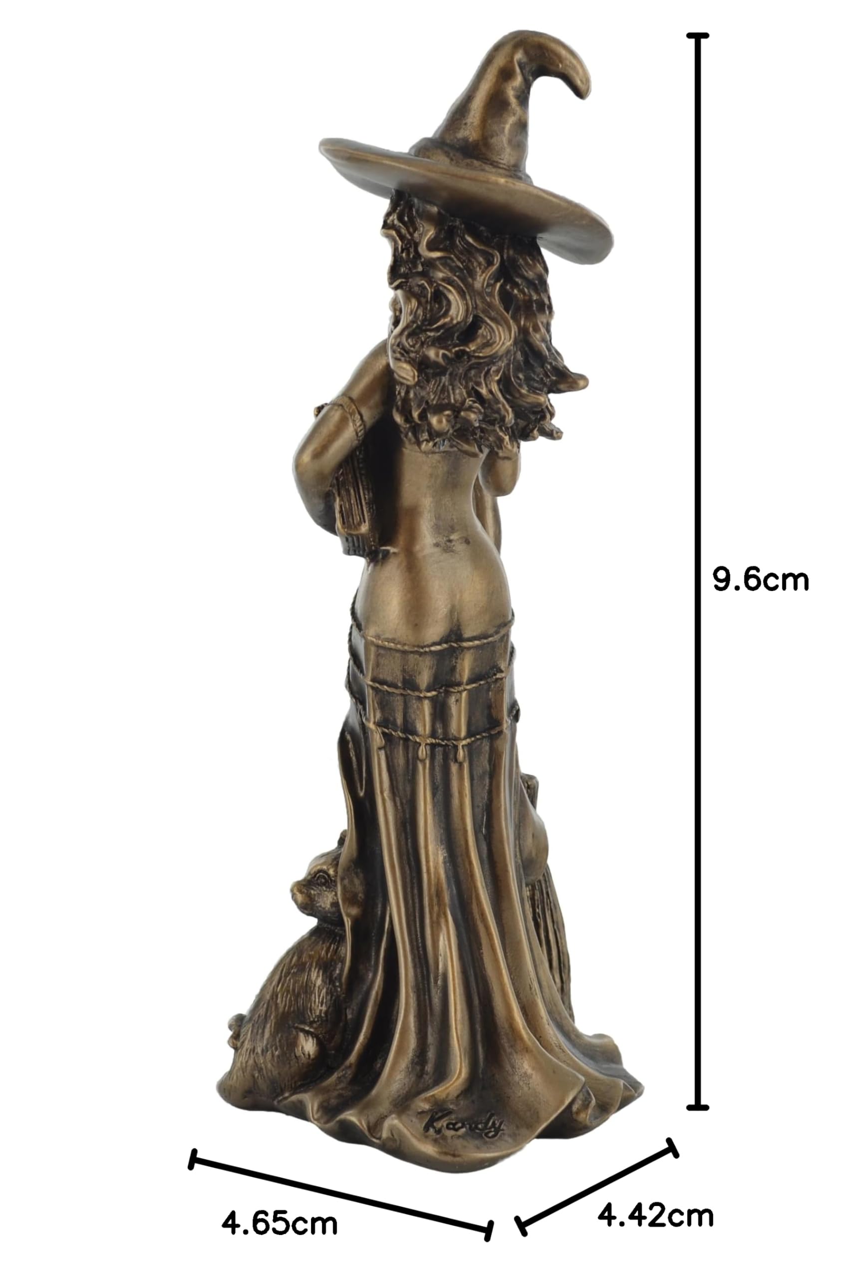 Figura decorativa de bronce con diseño de bruja y gato negro
