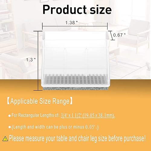 Miniatura 2 de CHWM - 16 protectores rectangulares de silicona y fieltro para las patas de sillas, proteger baldosas de madera, evitar rayones y reducir el ruido,