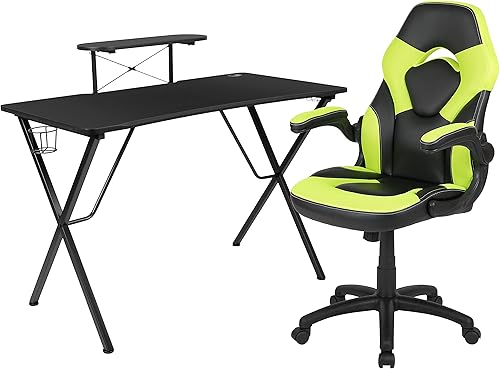 Miniatura 13 de Flash Furniture - Juego de escritorio para juegos y sillas reclinables de color blanco y negro con soporte para taza y gancho para auriculares.