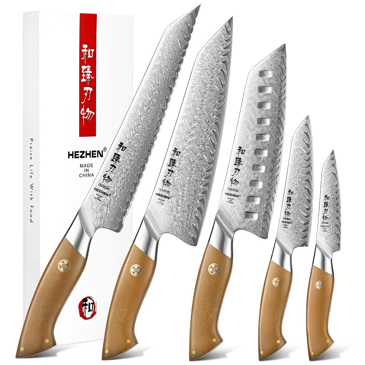 HEZHEN Damascus Chef Knife, 8.5 Inches, 67 Layers Damascus Steel, Professional Japanese Kitchen Knife for Chefs and Home Cooking, Ultra-sharp Blade with Linen Micarta Handle, Gift Packing — Amazon image 14