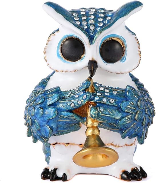 QIFU Owl Series Hand Painted Hinged Jewelry Trinket Box Unique Gift Home Decor