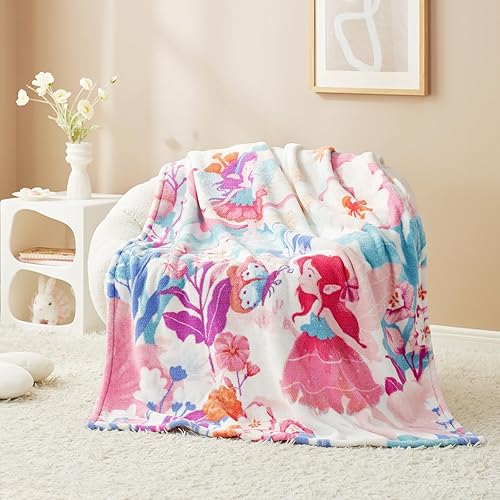 Cozy Bliss Manta con estampado floral de gran tamaño para niños, diseño de un lado puro, un lado, 350GSM MilkyPlush de forro polar más grueso que no