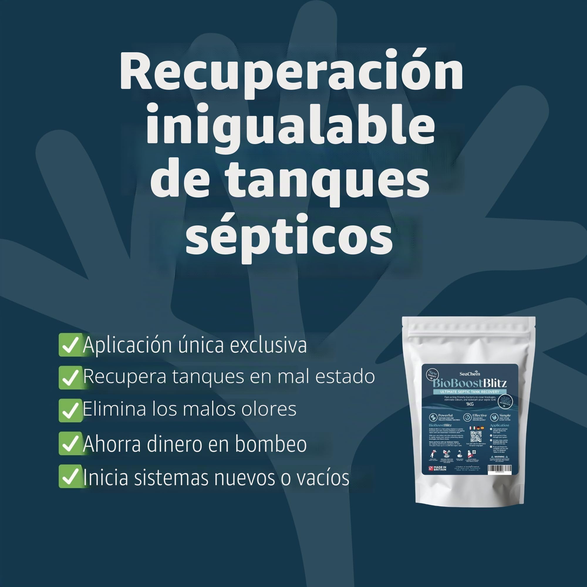 Sea-Chem BioBoost Blitz | Tratamiento de Choque Único para Fosa Séptica | Súper Concentrado Bacteriano | Elimina Olores, Atascos y Lodos Rápido | Recuperación Inmediata de Depósitos Lentos