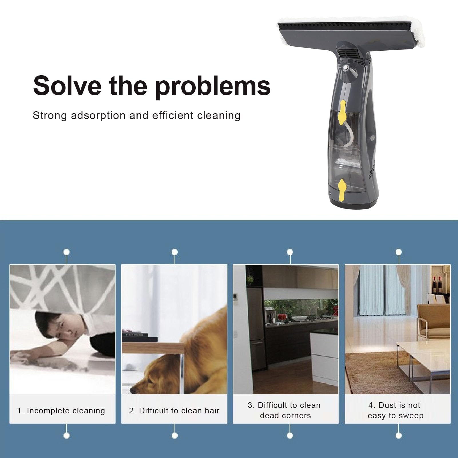 Aspirador Sin Cable para Ventanas, Aspirador Eléctrico de Mano Ventanas con Fuerte Succión Recargable Limpiacristales para Ventanas, Baldosas, Espejos, Encimeras