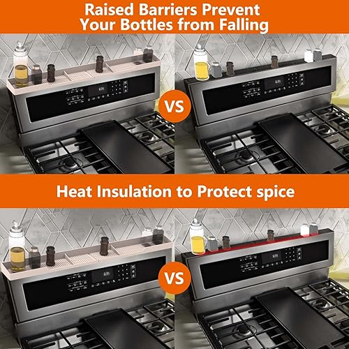 Miniatura 7 de AWOKE Estante superior para estufa de 30 pulgadas, estante magnético de material de silicona para estufa, 3 particiones funcionales, organizador de