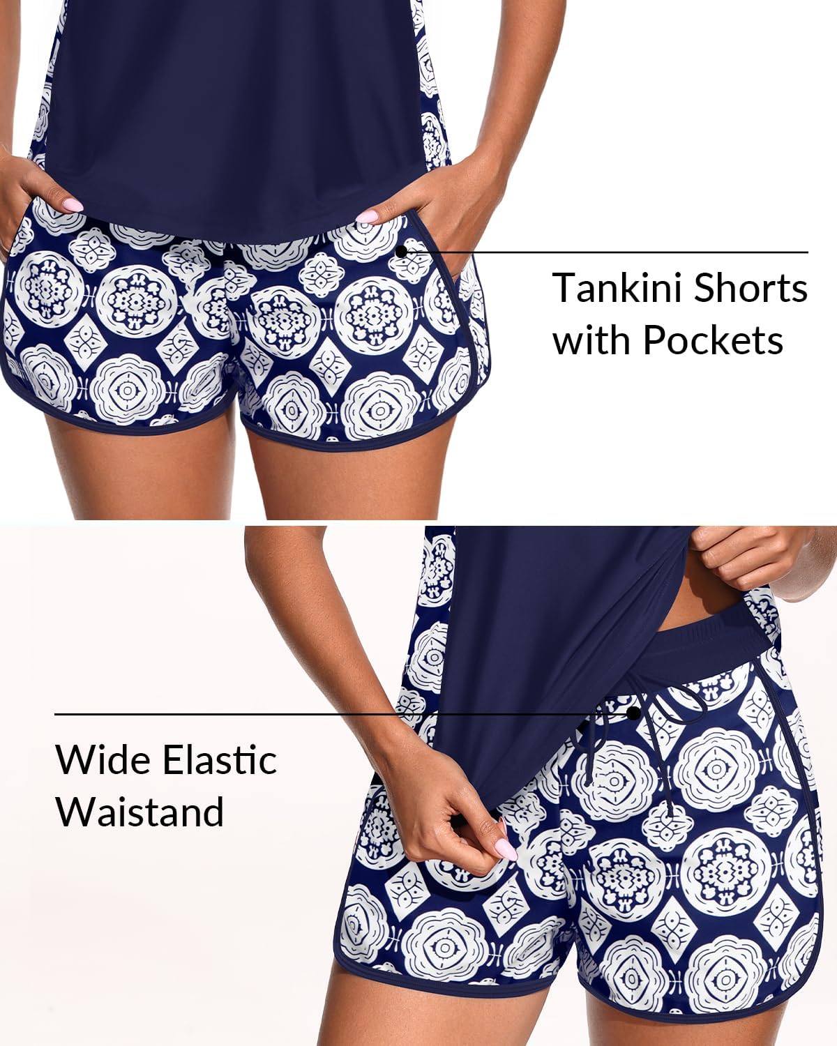 Women Tankini Swimsuit with Shorts - Tummy Control Two Piece Bathing Suit 2025 Swimwear with Sporty Pockets - Image 4