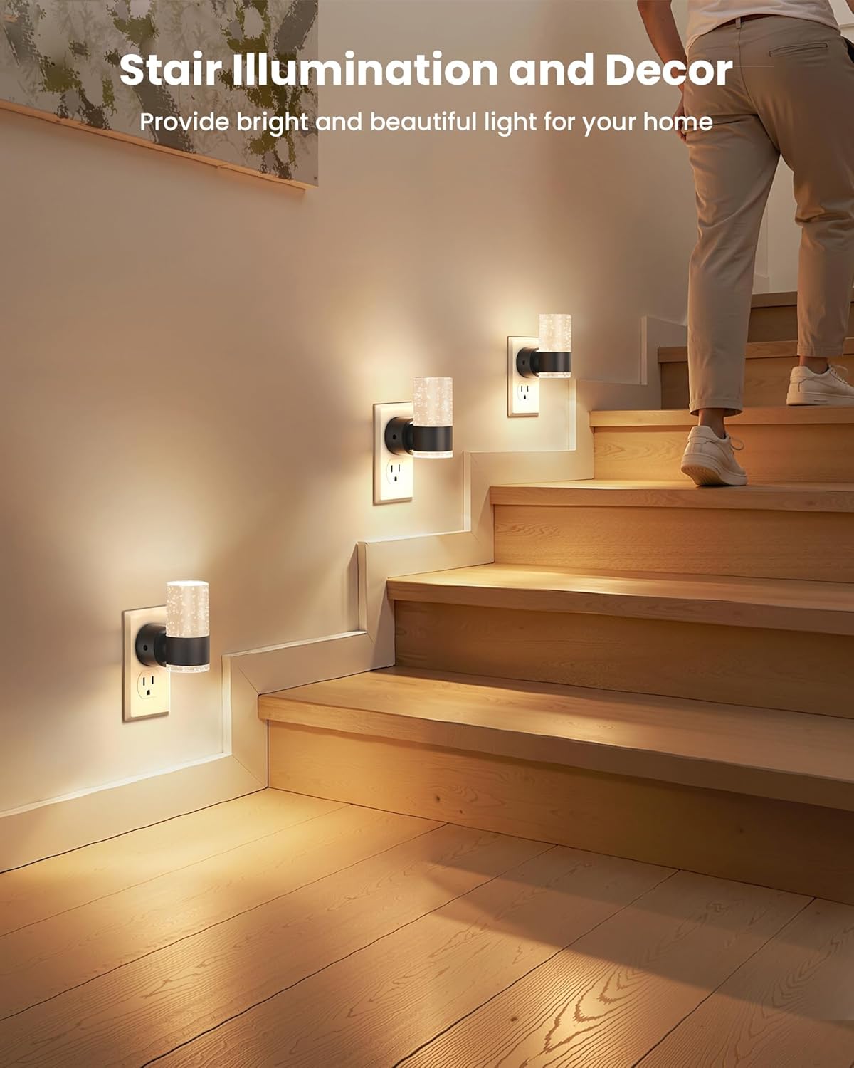 VOLISUN LED Night Lights Plug into Wall, Dimmable Night Light 3 CCT & 5 Brightness Levels, Acrylic Bubble Nightlight with Dusk to Dawn Sensor for Hallway, Bathroom, Stair, Nursery Black 4 Pack