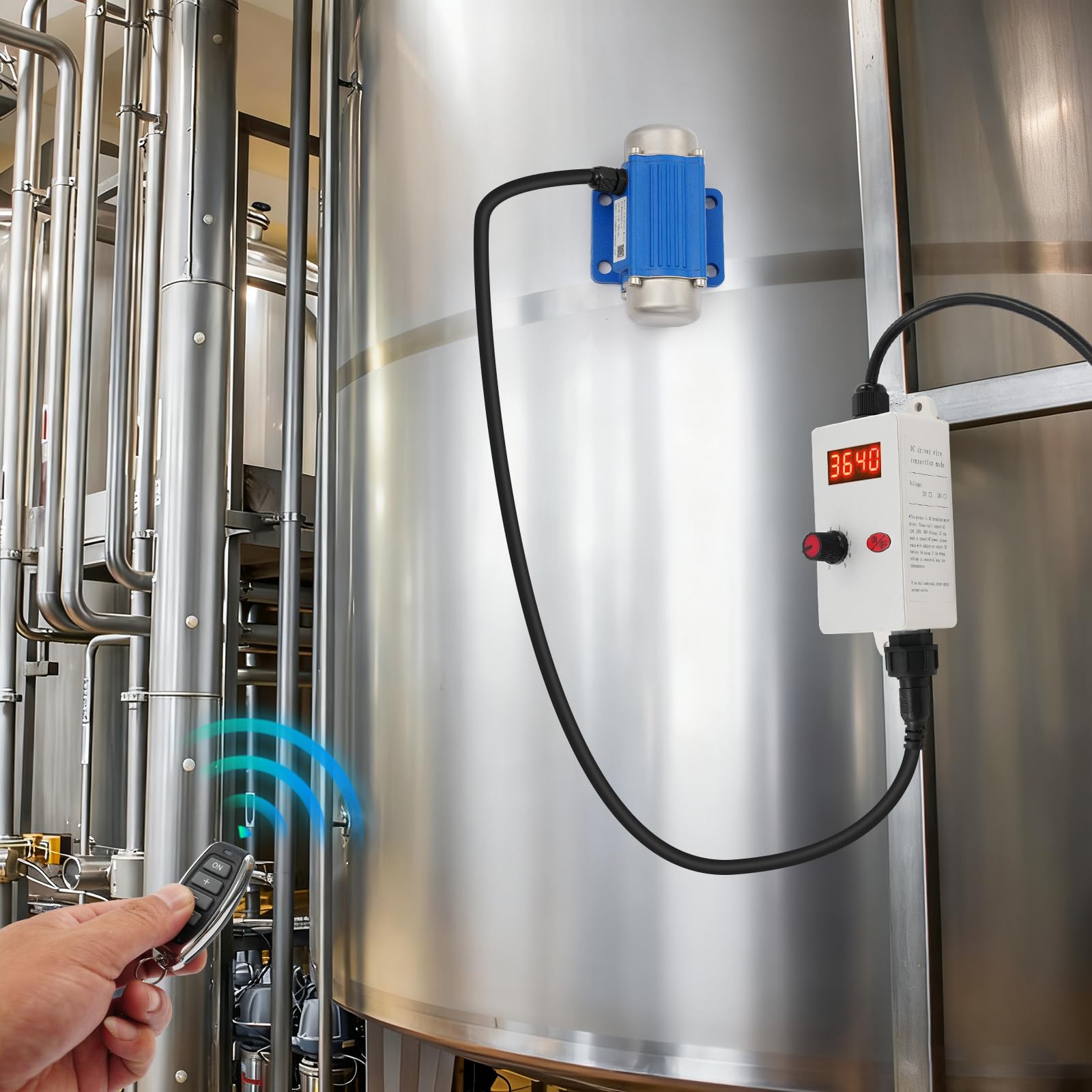 Silnik wibracyjny DC 12 V z regulatorem prędkości i pilotem zdalnego sterowania, 30 W | Elektryczny silnik wibracyjny 7000 obr./min, silnik bezszczotkowy DC, 9 biegów prędkości, IP65