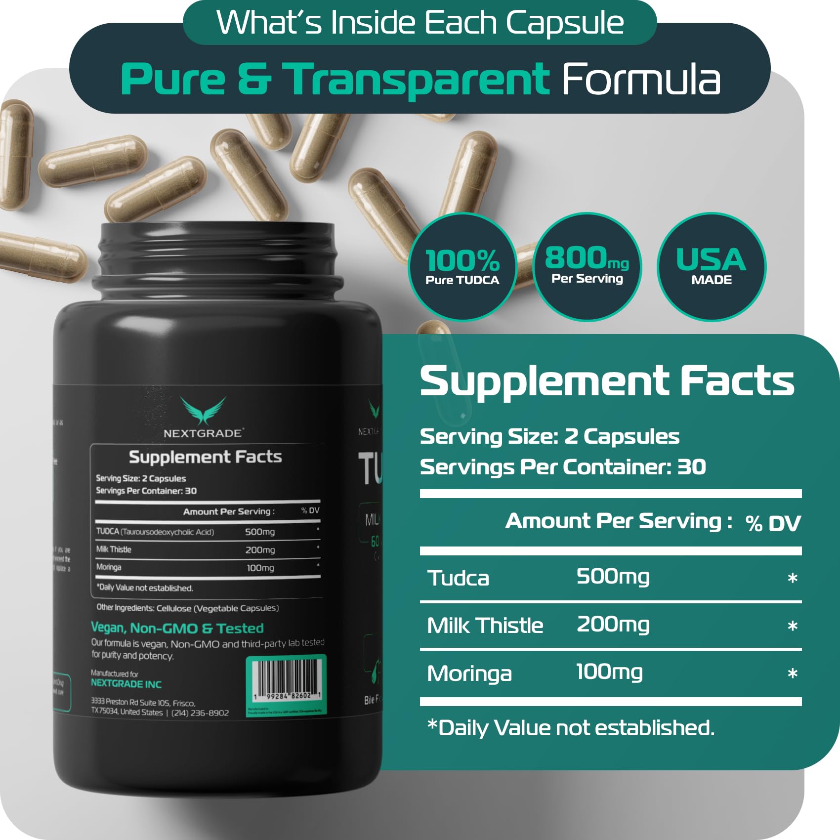 TUDCA Liver Support Supplement 500mg – Bile Salts, 60 Capsules — Amazon image 2