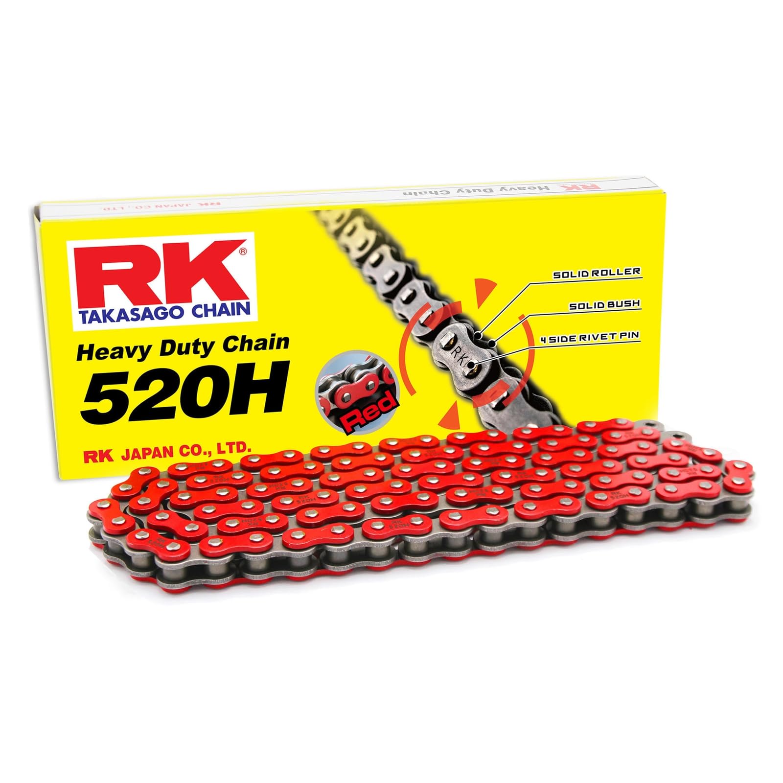 R&K 9555217606480 RK Chaîne 520H 5/8 x 1/4 118 maillons Serrure à clip pour gaz EC Rouge