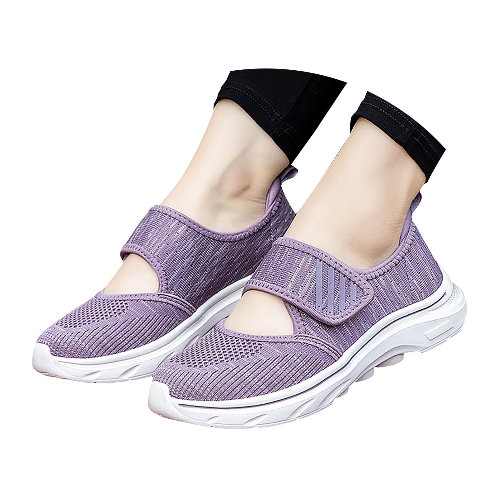 Walkingschuhe Damen Flach Mary Jane Schuhe Breite Zehen Diabetiker Schuhe | Slip On Sneaker Bequeme Gesundheitschuhe Für Senioren, Mesh Sportschuhe Leicht Atmungsaktiv Gehschuhe Für Freizeit