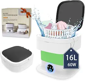 Máquina de lavar portátil, mini lavadora e secadora, Lavadora Portatil dobrável de 16L, roupa compacta pequena dobrável de 60 W com centrifugação para roupas íntimas, roupas de bebê, meias (verde)