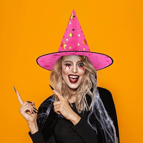 Miniatura 4 de Newcotte Sombreros de bruja de 16 piezas para disfraces de Halloween para niños, niñas y mujeres, sombreros de bruja modernos, decoraciones de