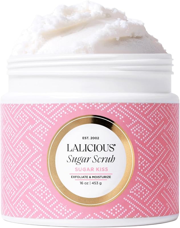 LALICIOUS Sugar Kiss® Exfoliating & Moisturizing Body Scrub | Sugar & Coconut Oil | Pre-Shave Scrub for Ingrown Hairs & Razor Bumps | Gently Buffs & Smooths Sensitive Skin | No Parabens | Large 16oz
