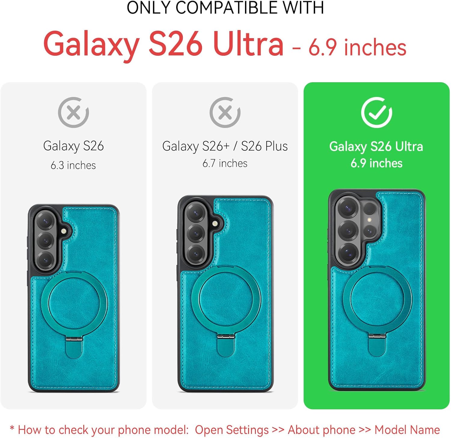 for Samsung Galaxy S26 Ultra Case with Stand Compatible with Magsafe, Slim PU Leather & Rubber Drop Proof Magnetic Kickstand Protective Phone Cases Cover for Galaxy S26 Ultra 6.9", Turquoise