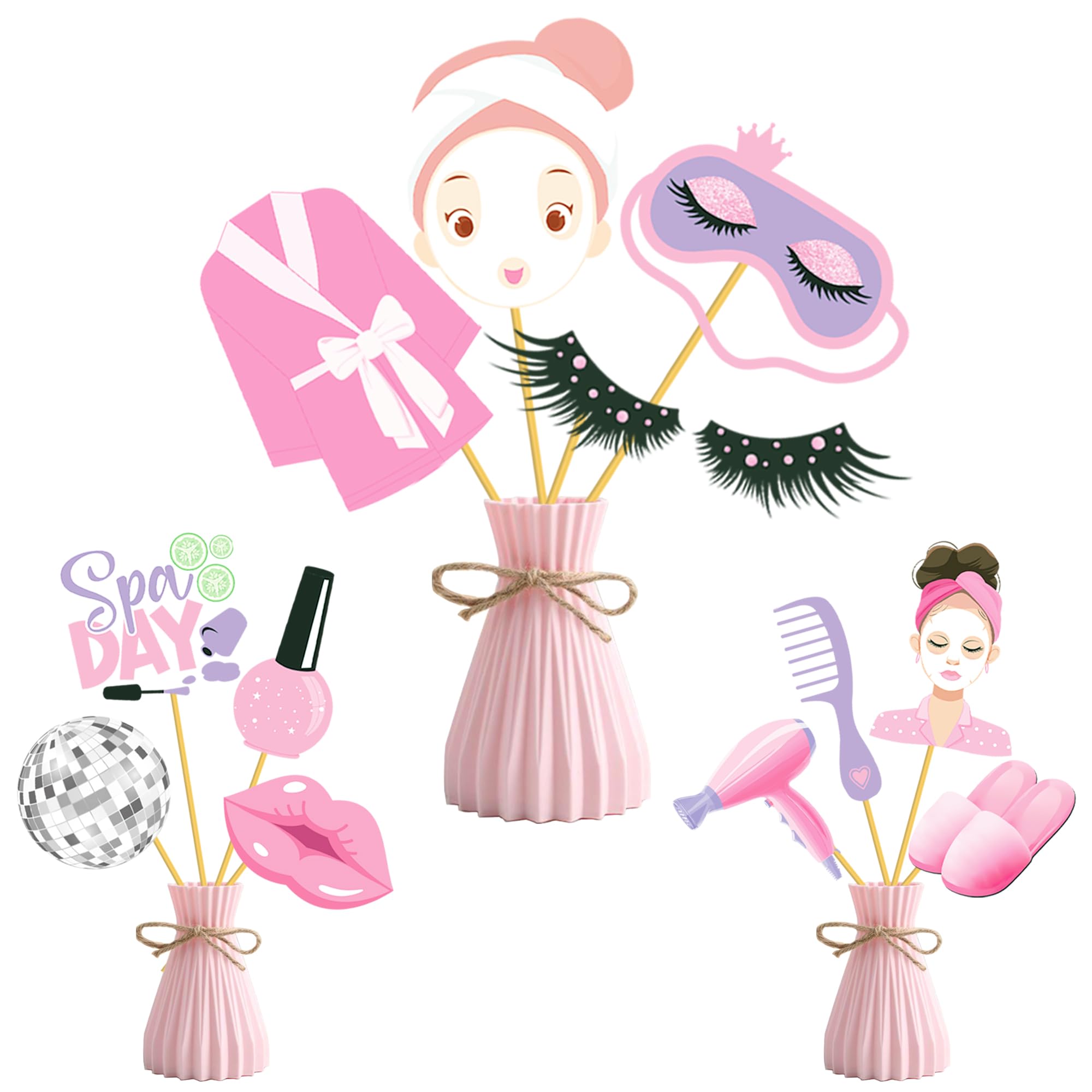Spa Centerpiece Sticks Spa Day Party Table Decorations 19pcs Spa Birthday Party Supplies Makeup Theme Centerpieces for Table Girls Princess Slumber