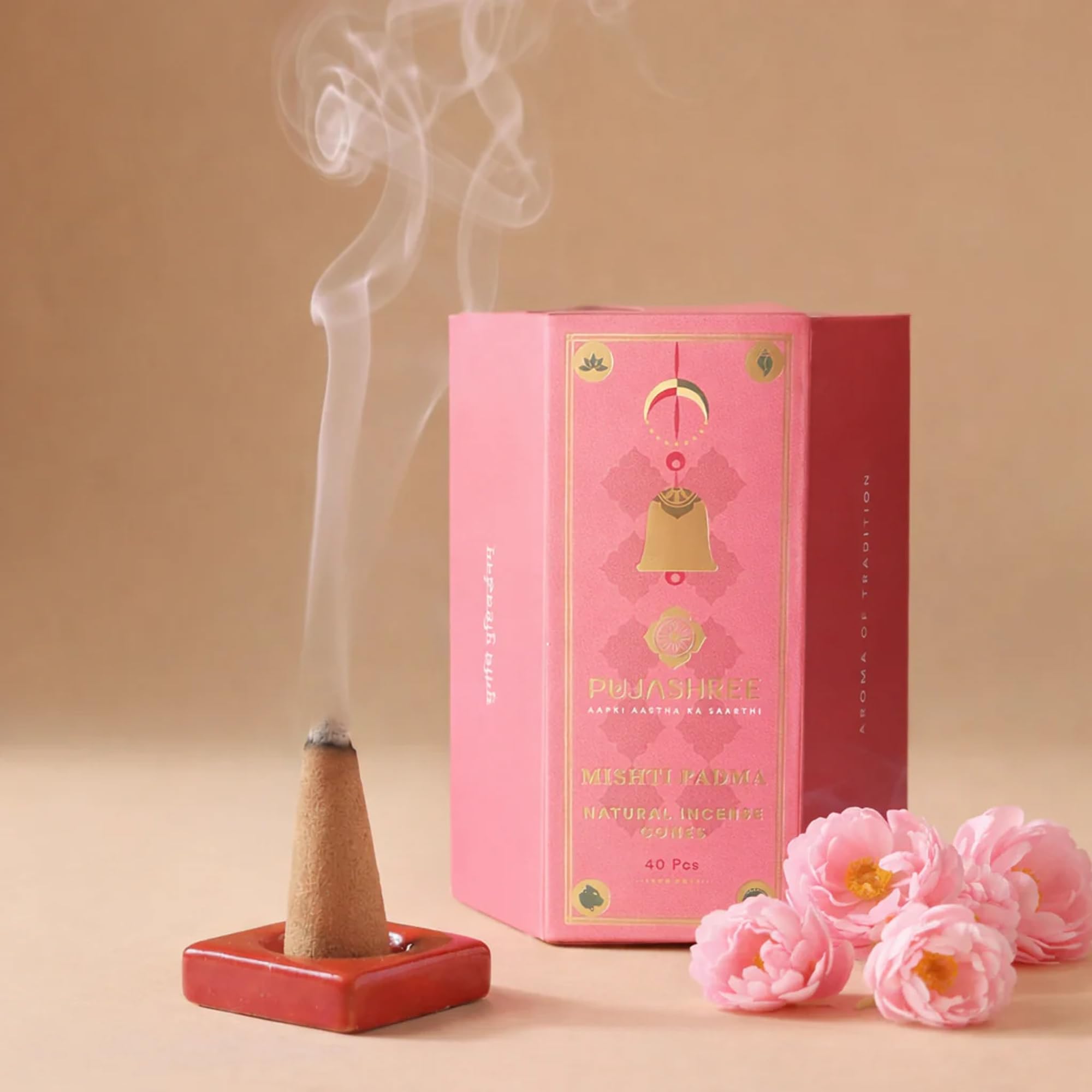 Pujashree 100% Pure & Natural Dry Dhoop Cones for Pooja - 40 Cones (Each 2 Inches Long) Dhoop Cone | Floral Incense Stick Home Freshness Incense Sticks Cones (Misti Padma)
