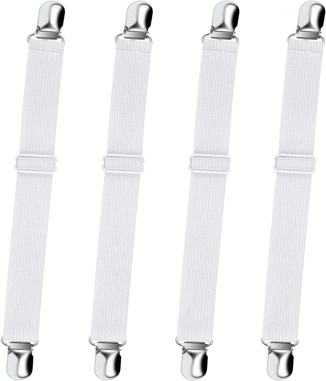 Bed Sheet Straps, Sopito Adjustable Elastic Fitted Sheet Corner Holders Straps to Stay in Place, Non-Slip Fasteners Clips Compatible for Crib to King Size Bed, White 4Pcs