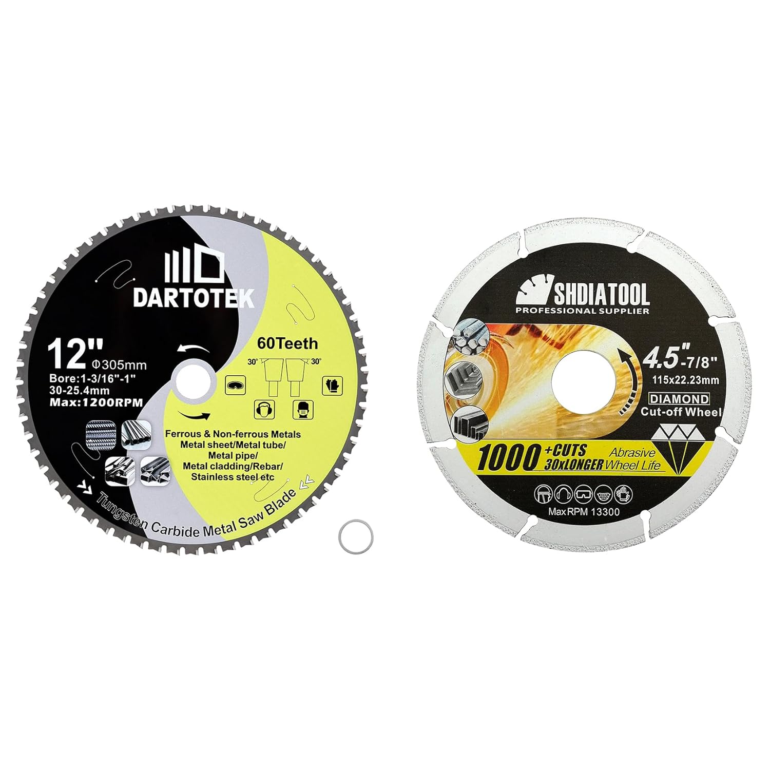 12"/305mm Metal Cutting Disc,Circular Saw Blade 60T,TCT Cut Off Wheel for Steel, Stainless Steel, Ferrous Steel Pipe with 30 Arbor