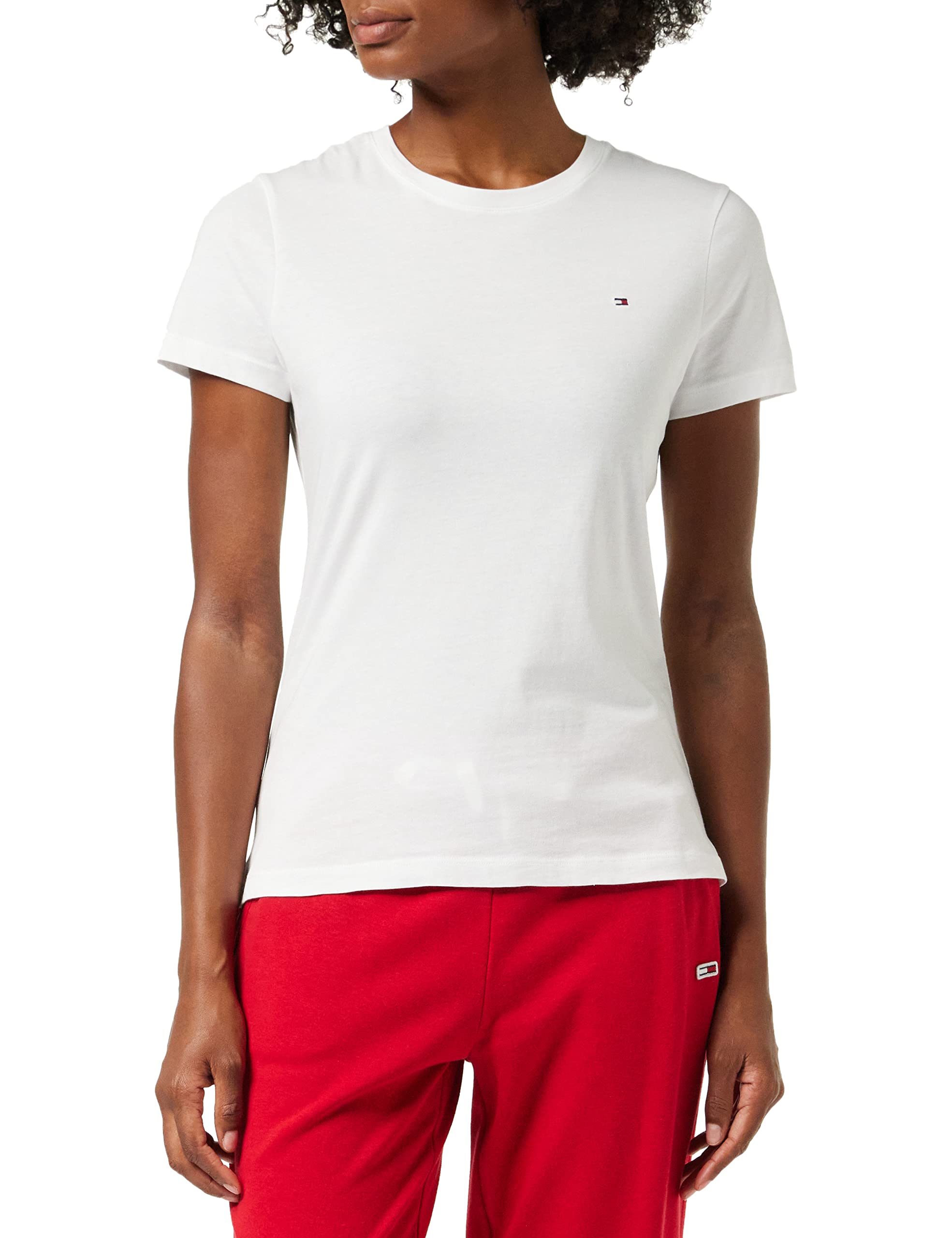Tommy Hilfiger Mujer Camiseta Manga Corta Heritage Cuello Redondo, Blanco (Classic White), XXL