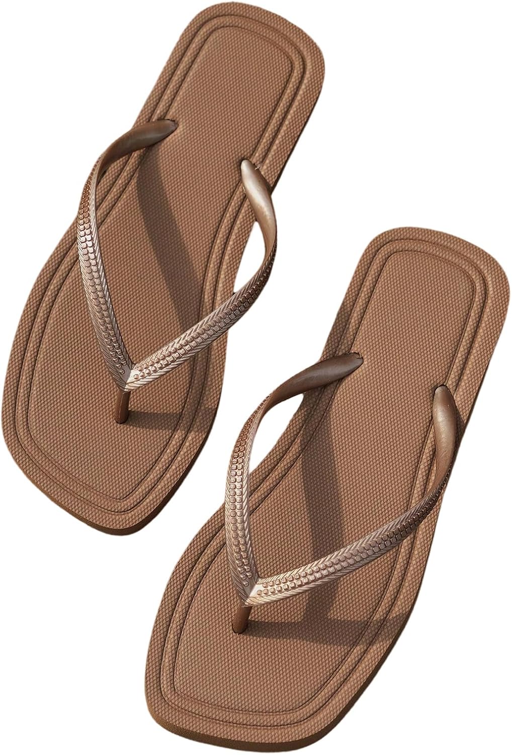 GORGLITTER Women's Square Open Toe Flip Flops Thong Flat Sandals Comfortable Slip On Slides Summer Vacation Beach Shoes