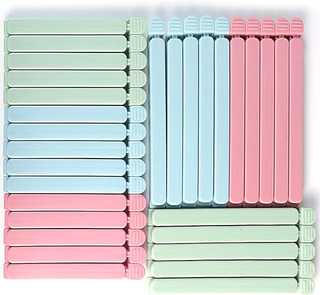 Bag Clips for Food Storage in 2 Assorted Sizes & 3 Colors,Unique Plastic Food clips for Sealing Snacks, Coffee, Food,Sandwich Bags - Reusable Bag Sealer Clips for Home, Kitchen & Office(pack of 30)