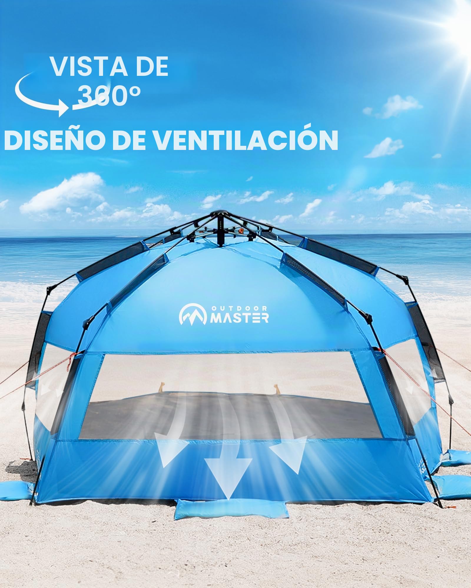 OutdoorMaster Tienda de campaña de Playa desplegable para 3 a 4 Personas, tamaño XL, fácil de Instalar, toldo de Playa portátil, Plegable, con protección UV UPF 50+, tragaluz extraíble, tamaño