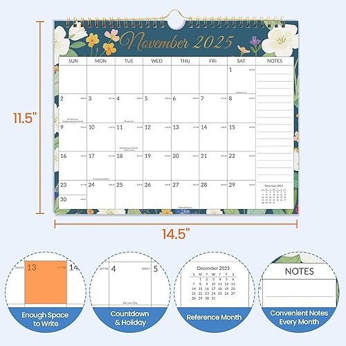 Vista 29 de SUNEE Calendario 2026 de pared de 18 meses, octubre de 2025 a marzo de 2027, calendario colgante grande de 12 x 17 pulgadas 2026 con notas, mes CUTE