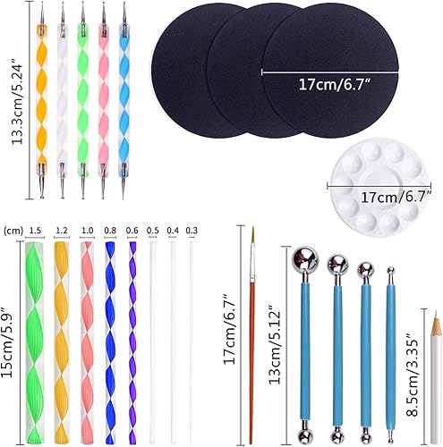 Miniatura 2 de Juego de 31 herramientas de punteado de mandala, kit de herramientas de suministros profesionales, incluye mini caballete, bandeja de pintura para
