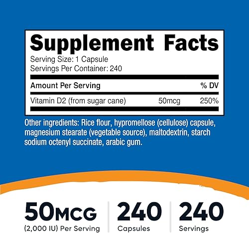 Miniatura 2 de Nutricost Suplemento de vitamina D2 (2000 UI) 240 cápsulas - Vegano, sin OMG, sin gluten, probado por terceros