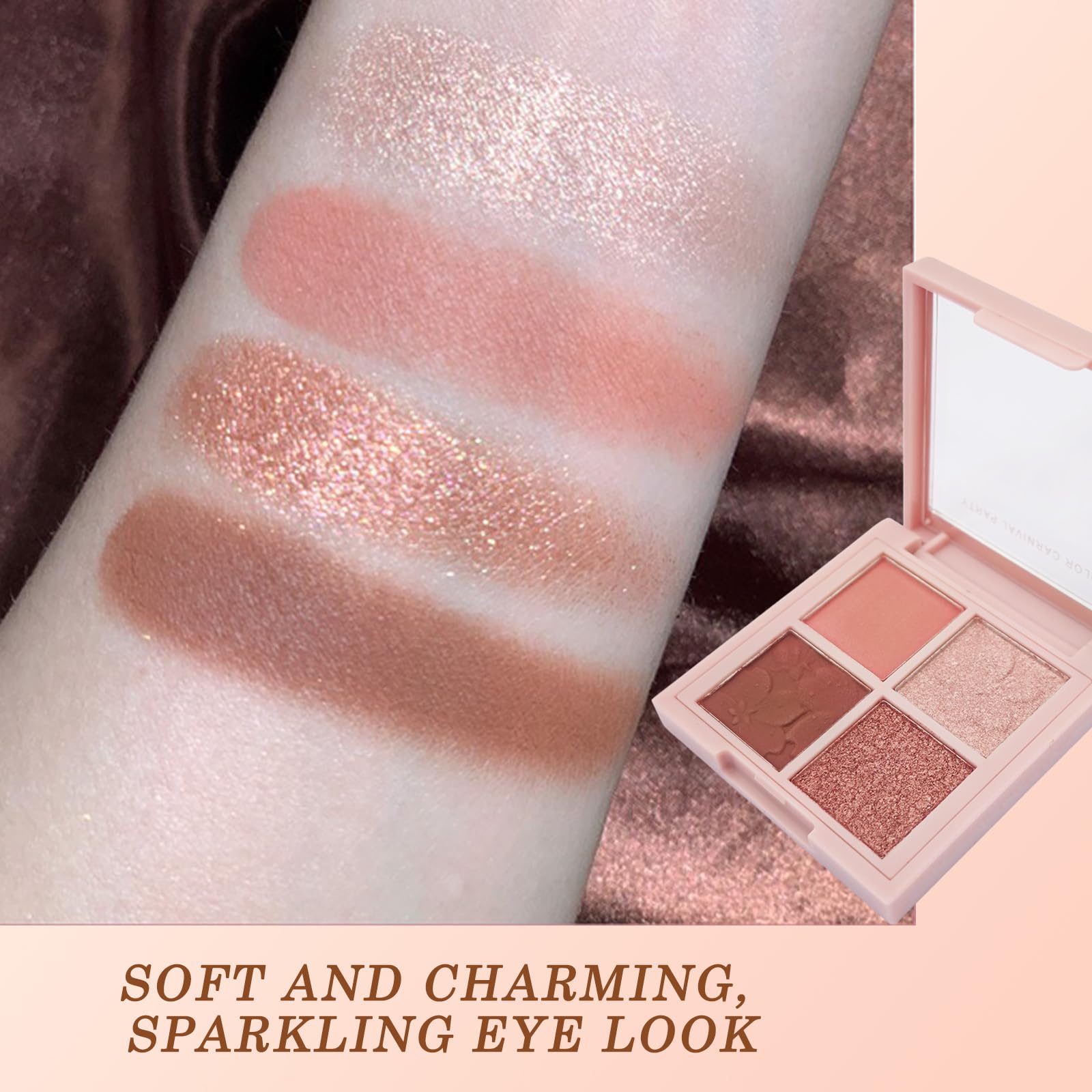 Four-Shade Pink & Terracotta Eyeshadow Palette with Floral Design Mirror - Image 3