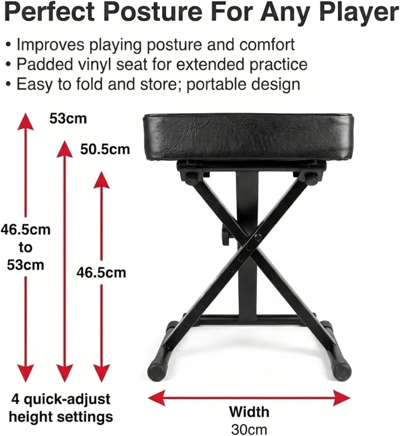 RockJam Premium Adjustable Padded Keyboard Bench or Piano Stool with Lessons.